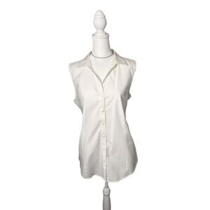 Vintage Talbots Sleeveless 14 Button‑Down Classic Preppy Minimalist White Top